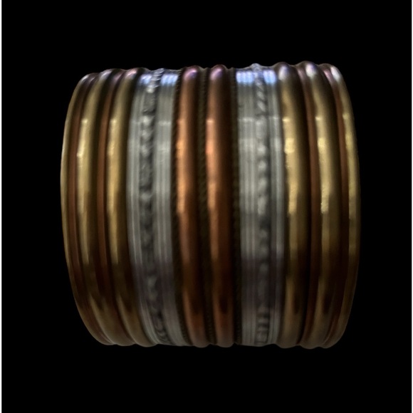 Bracelet VINTAGE Layered Cuff Bronze Tone Textured Wide Open - Picture 3 of 4